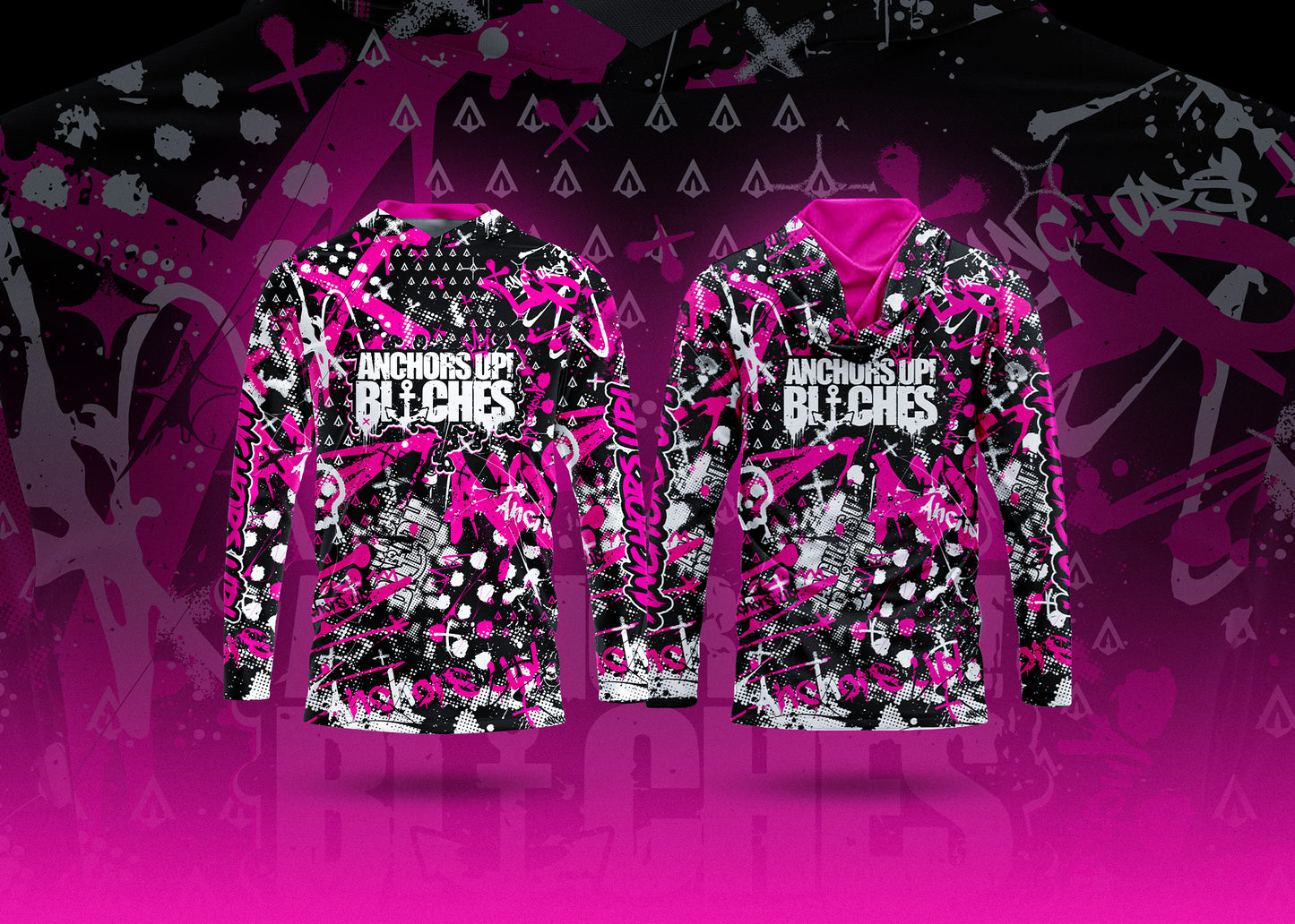 Anchors Up Bitches Pink Grafitti UPF Hoodie